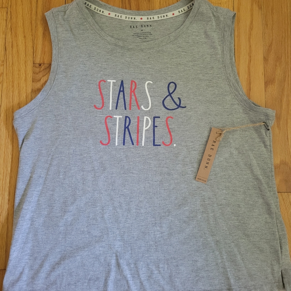 Rae Dunn womens 4th of July crop length tank, NWT. Red white and Blue